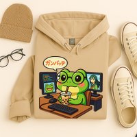 Anime Frog IT Geek Otaku Coding Desk Boba Lover Hoodie