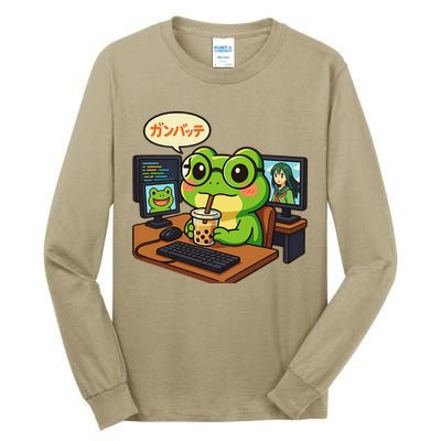 Anime Frog IT Geek Otaku Coding Desk Boba Lover Tall Long Sleeve T-Shirt