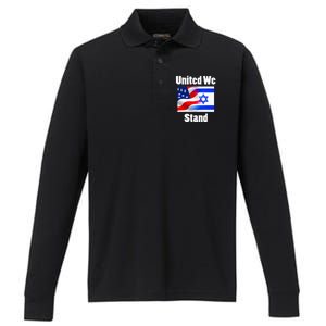 American Flag Israel Flag United We Stand Performance Long Sleeve Polo