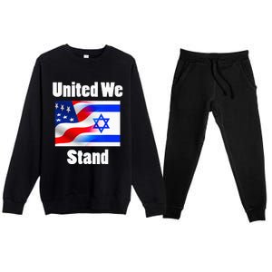 American Flag Israel Flag United We Stand Premium Crewneck Sweatsuit Set