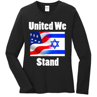 American Flag Israel Flag United We Stand Ladies Long Sleeve Shirt