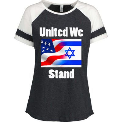 American Flag Israel Flag United We Stand Enza Ladies Jersey Colorblock Tee