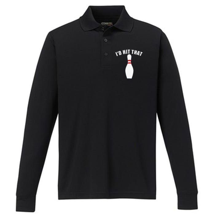 Affordable Funny Id Hit That Novelty Gift Idea Bowling Pin Performance Long Sleeve Polo