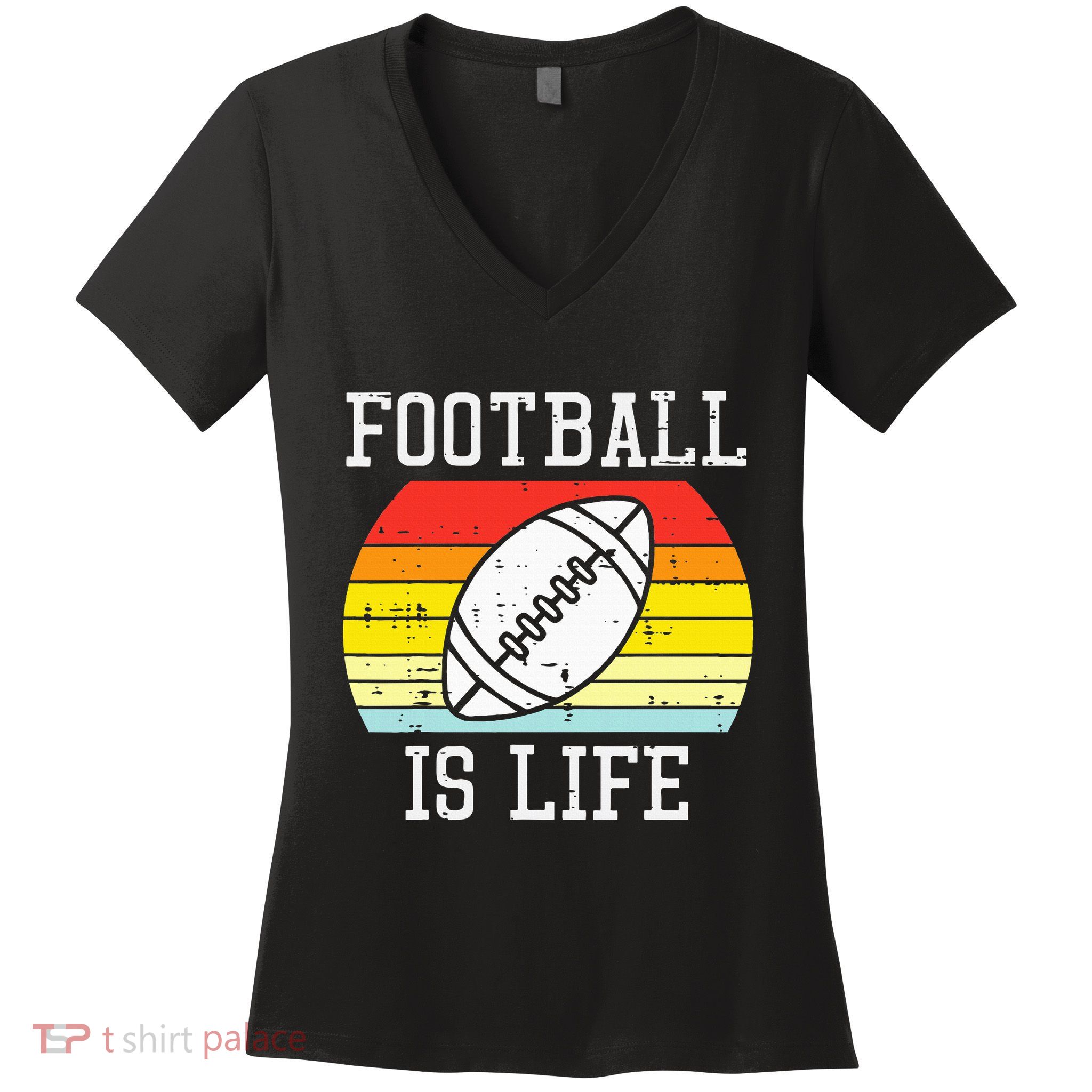 American Football Is Life Sunset Retro Sports Women's V-Neck T-Shirt