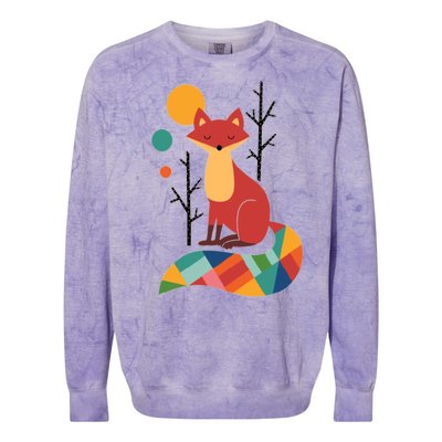 Abstract Fox Illustration Pattern Colorblast Crewneck Sweatshirt