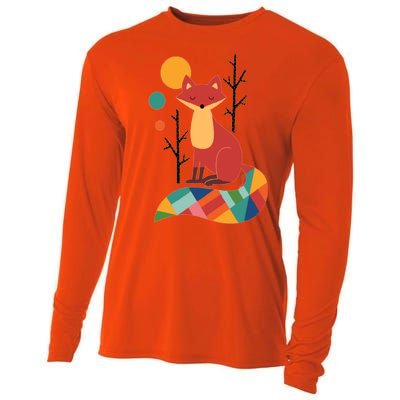 Abstract Fox Illustration Pattern Cooling Performance Long Sleeve Crew