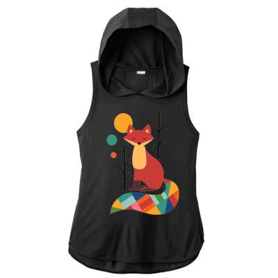 Abstract Fox Illustration Pattern Ladies PosiCharge Tri-Blend Wicking Draft Hoodie Tank