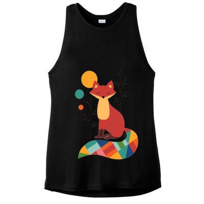 Abstract Fox Illustration Pattern Ladies PosiCharge Tri-Blend Wicking Tank