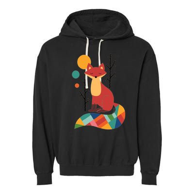 Abstract Fox Illustration Pattern Garment-Dyed Fleece Hoodie