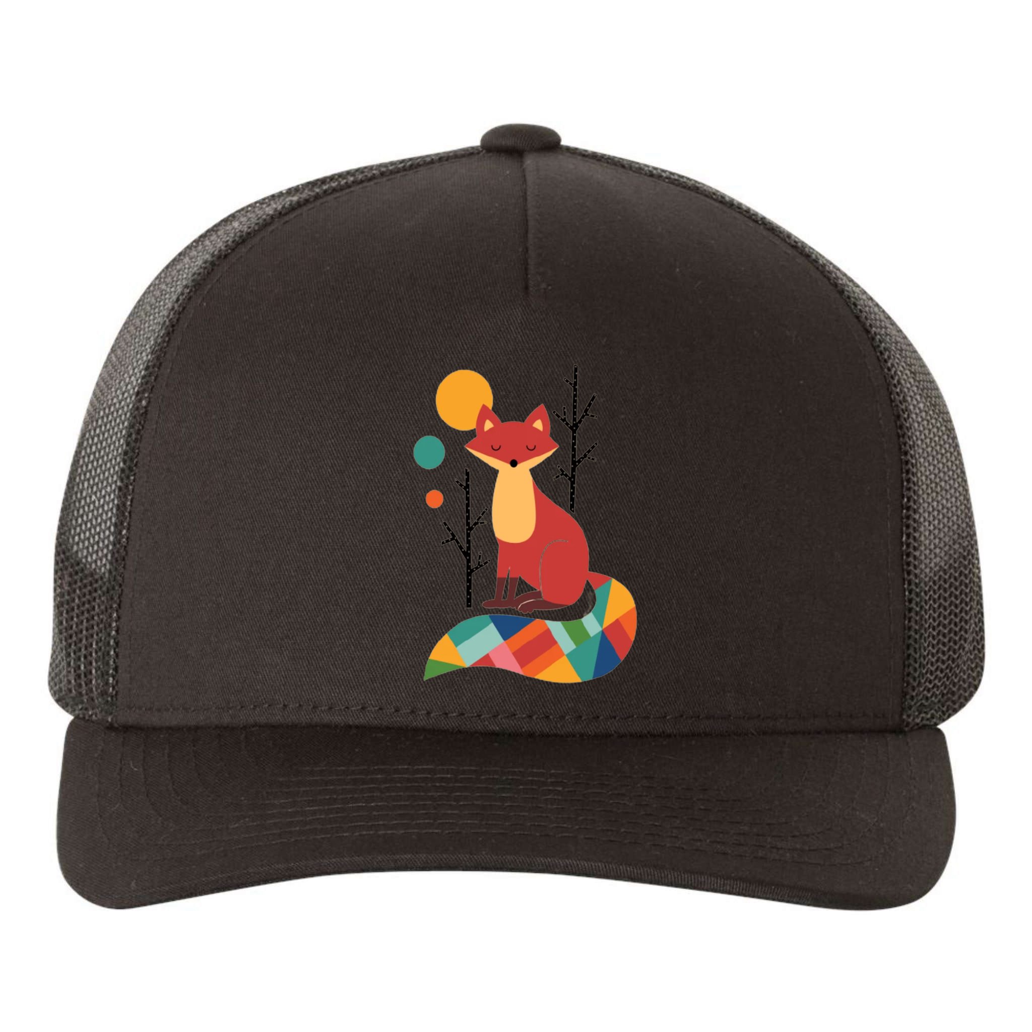 Abstract Fox Illustration Pattern Yupoong Adult 5-Panel Trucker Hat
