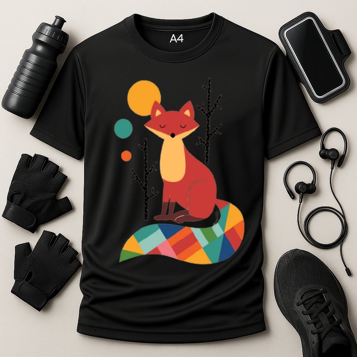 Abstract Fox Illustration Pattern Performance Shirt