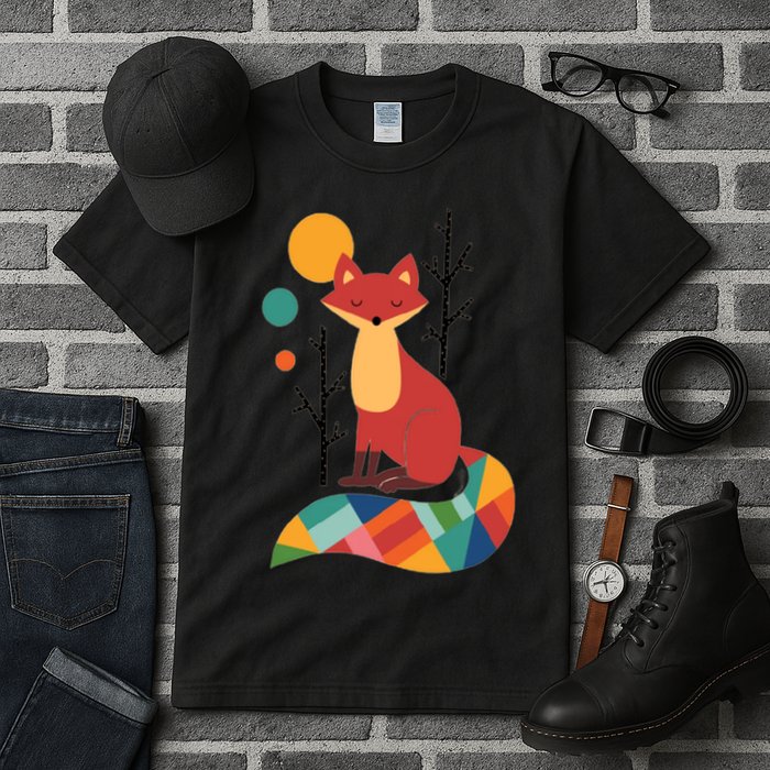 Abstract Fox Illustration Pattern Tall T-Shirt