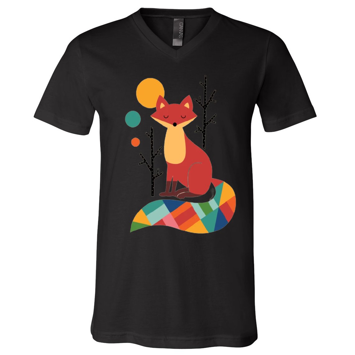 Abstract Fox Illustration Pattern V-Neck T-Shirt