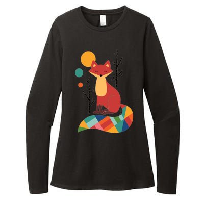 Abstract Fox Illustration Pattern Womens CVC Long Sleeve Shirt