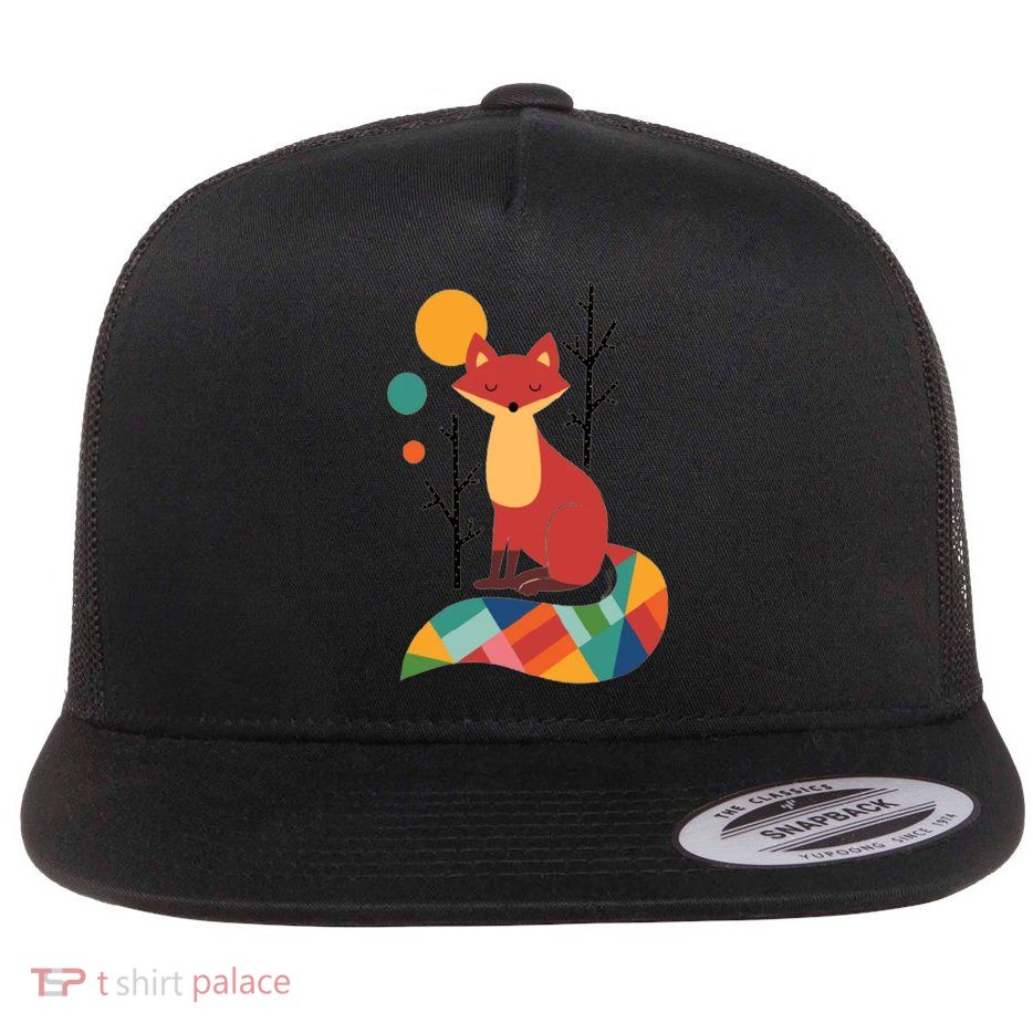 Abstract Fox Illustration Pattern Flat Bill Trucker Hat