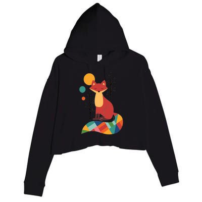 Abstract Fox Illustration Pattern Crop Fleece Hoodie