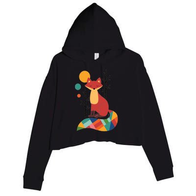 Abstract Fox Illustration Pattern Crop Fleece Hoodie