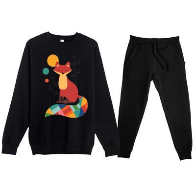 Abstract Fox Illustration Pattern Premium Crewneck Sweatsuit Set