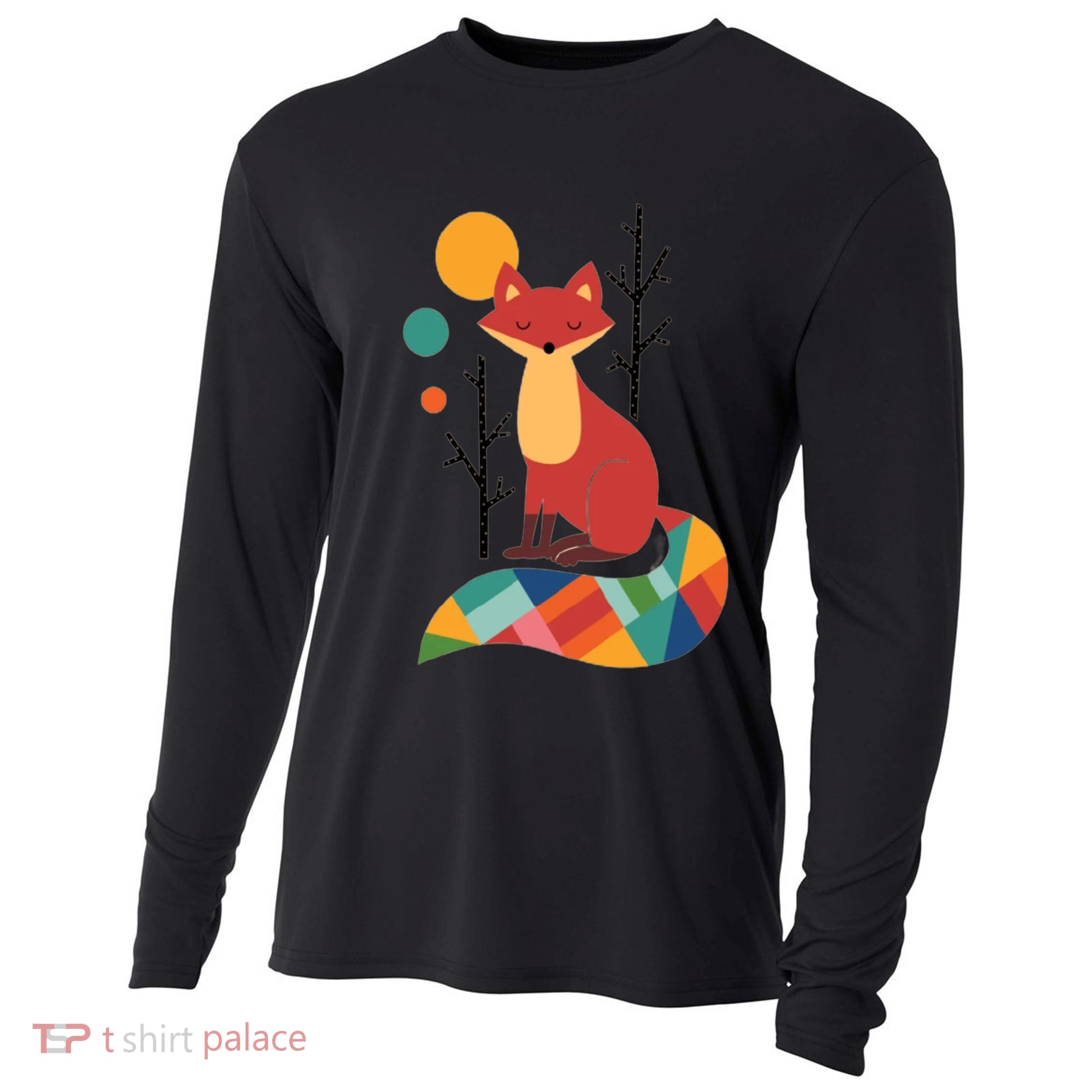 Abstract Fox Illustration Pattern Cooling Performance Long Sleeve Crew