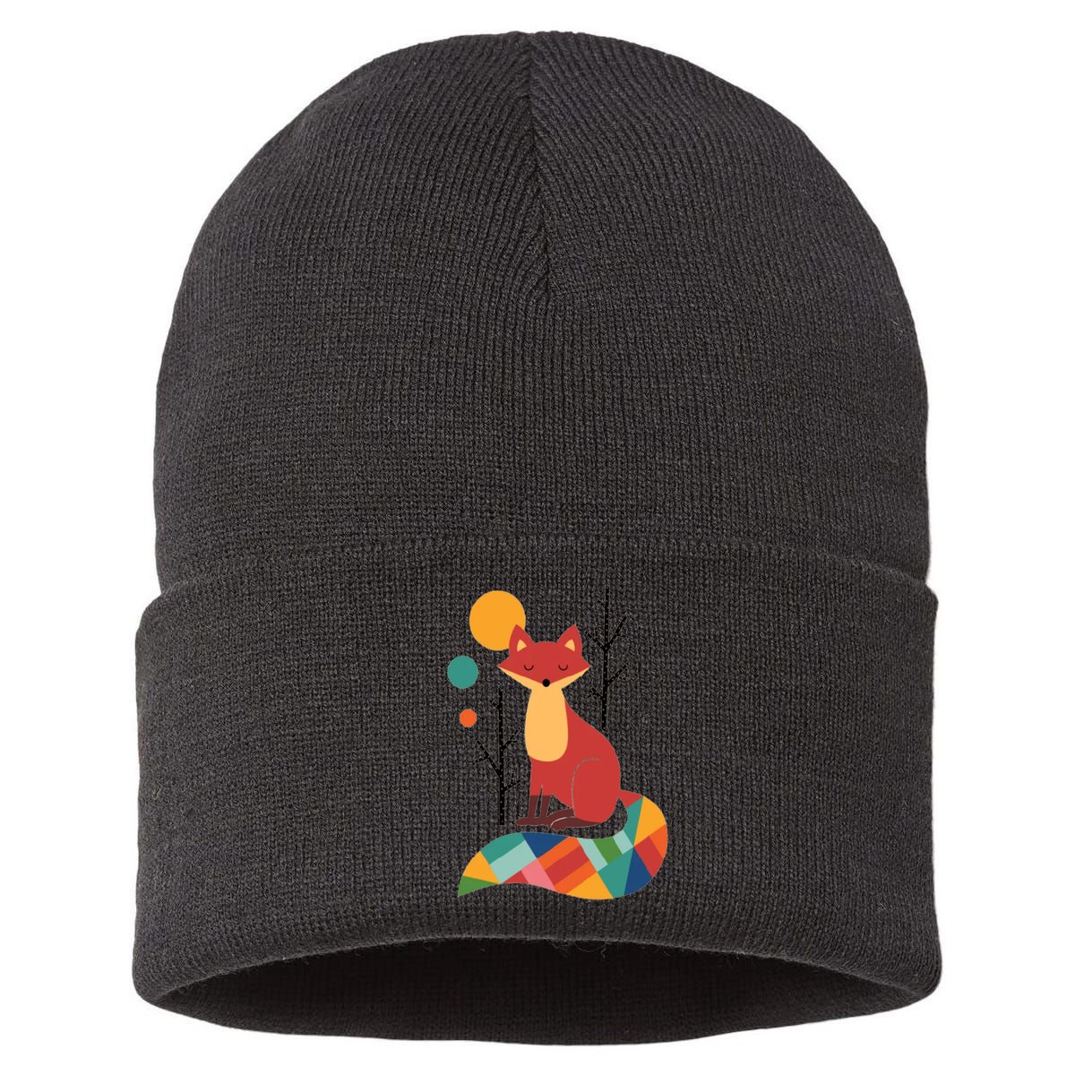 Abstract Fox Illustration Pattern Sustainable Knit Beanie