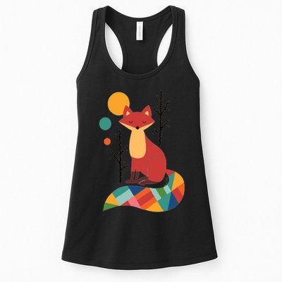 Abstract Fox Illustration Pattern Womens Tank Top