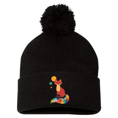 Abstract Fox Illustration Pattern Pom Pom 12in Knit Beanie