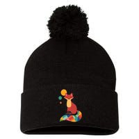 Abstract Fox Illustration Pattern Pom Pom 12in Knit Beanie