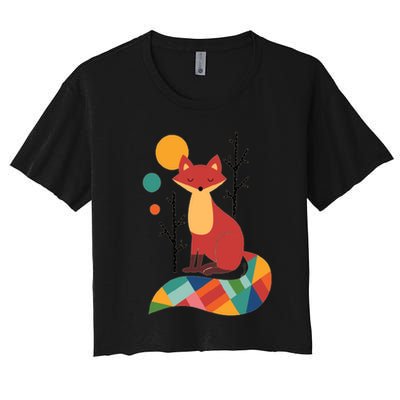 Abstract Fox Illustration Pattern Crop Top