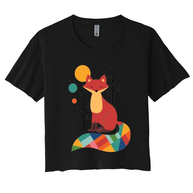 Abstract Fox Illustration Pattern Crop Top