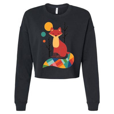 Abstract Fox Illustration Pattern Cropped Pullover Crew