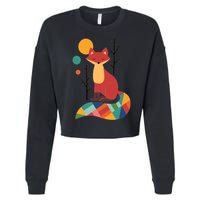 Abstract Fox Illustration Pattern Cropped Pullover Crew