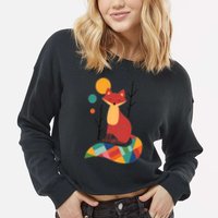 Abstract Fox Illustration Pattern Cropped Pullover Crew