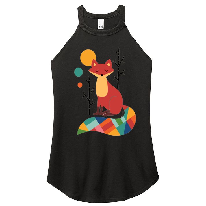 Abstract Fox Illustration Pattern Women's Perfect Tri Rocker Tank