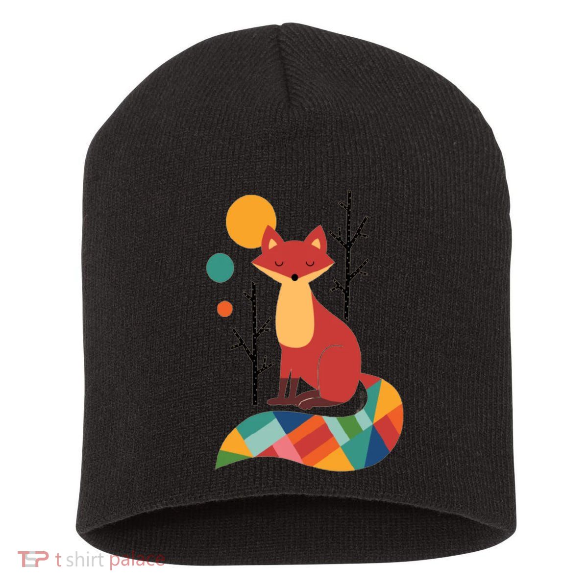 Abstract Fox Illustration Pattern Short Acrylic Beanie