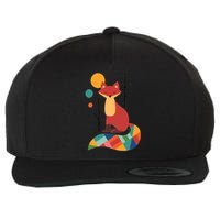 Abstract Fox Illustration Pattern Wool Snapback Cap