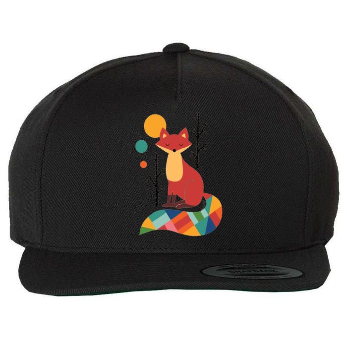 Abstract Fox Illustration Pattern Wool Snapback Cap