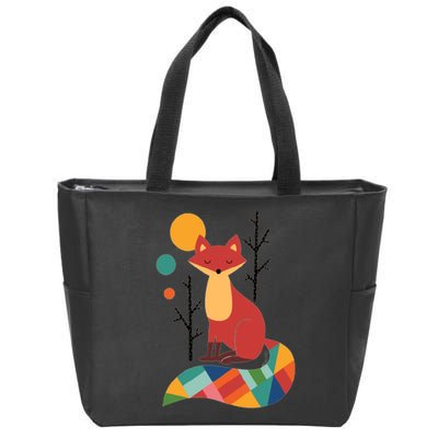 Abstract Fox Illustration Pattern Zip Tote Bag