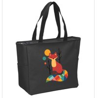 Abstract Fox Illustration Pattern Zip Tote Bag
