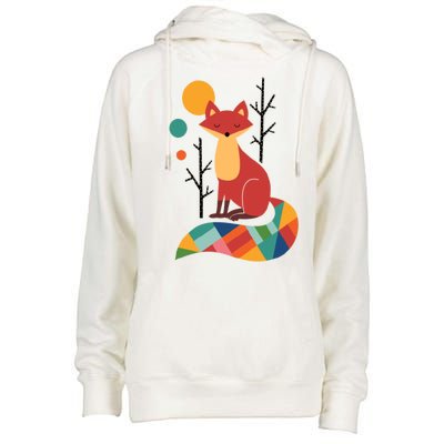 Abstract Fox Illustration Pattern Womens Funnel Neck Pullover Hood