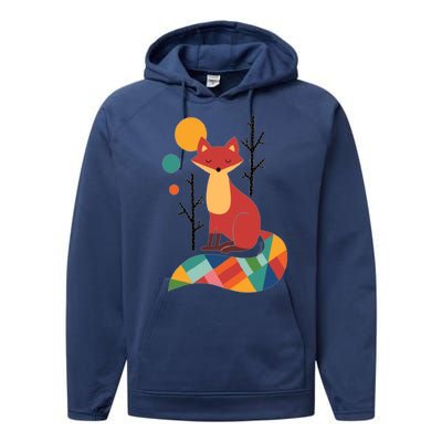 Abstract Fox Illustration Pattern Performance Fleece Hoodie