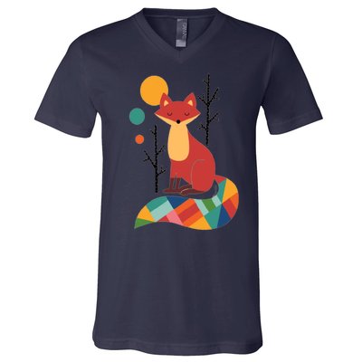 Abstract Fox Illustration Pattern V-Neck T-Shirt