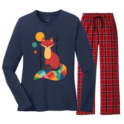 Abstract Fox Illustration Pattern Women's Long Sleeve Flannel Pajama Set 