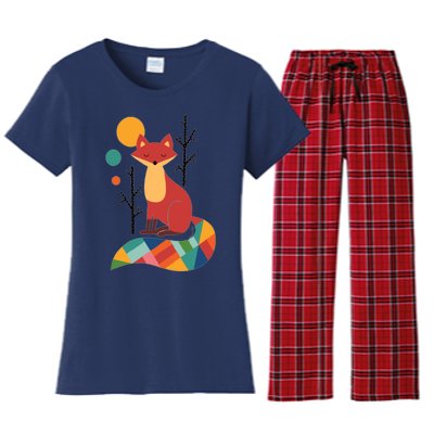 Abstract Fox Illustration Pattern Women's Flannel Pajama Set