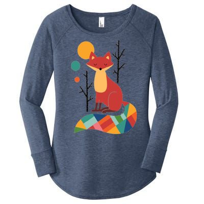 Abstract Fox Illustration Pattern Women's Perfect Tri Tunic Long Sleeve Shirt