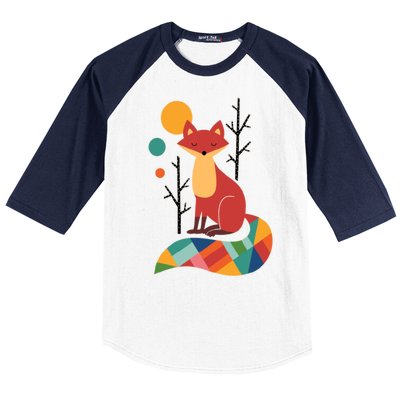 Abstract Fox Illustration Pattern Baseball Sleeve Shirt