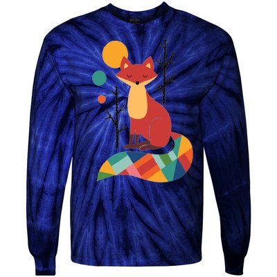 Abstract Fox Illustration Pattern Tie-Dye Long Sleeve Shirt