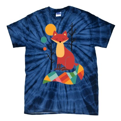 Abstract Fox Illustration Pattern Tie-Dye T-Shirt