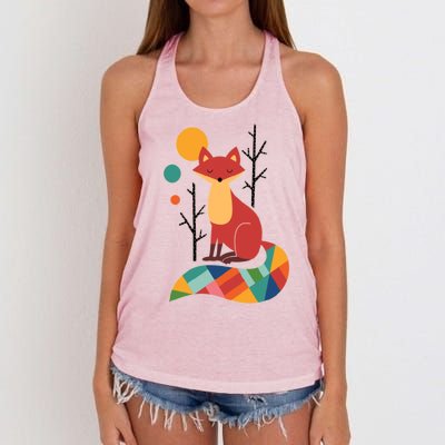 Abstract Fox Illustration Pattern Women's Knotted Racerback Tank