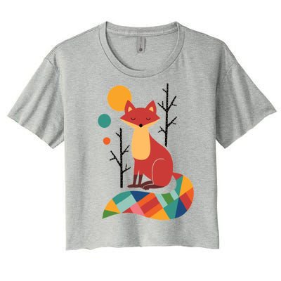 Abstract Fox Illustration Pattern Women's Crop Top Tee