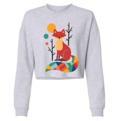 Abstract Fox Illustration Pattern Cropped Pullover Crew